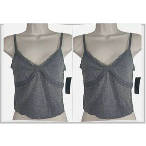 Wild Fable Women's 2 Pack Lace Trim Tiny Tank Top Heather Gray XXL
